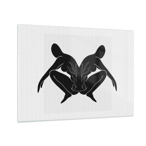 Üveg kép - Fekete alakok, amelyek szimmetrikus szívet alkotnak fehér alapon - 70x50cm - Egy közös lélek - Modern fali dekoráció nappalihoz és hálószobához ARTTOR