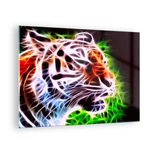 Üveg kép - Egy tigris neon, világító színekben - 70x50cm - Veszélyes aura - Modern fali dekoráció nappalihoz és hálószobához ARTTOR