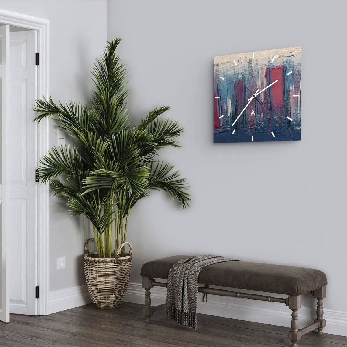 Falióra, Óra - Függőleges kompozíció kék és piros színekben - 30x30 cm