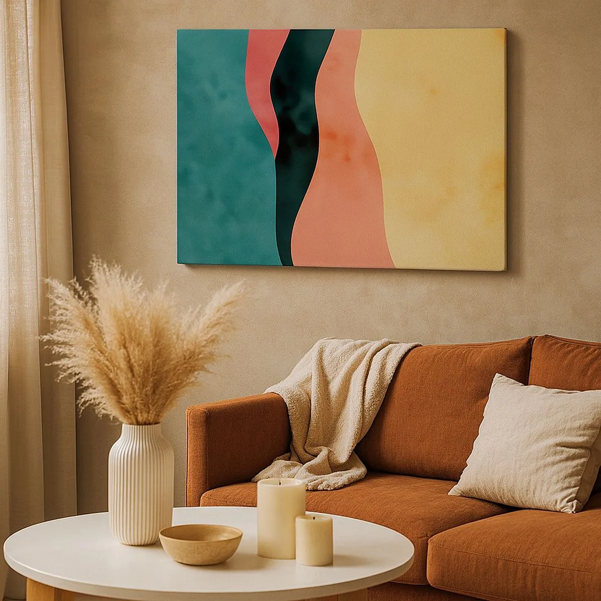 Vászonkép - Absztrakt hullámok pasztell színekben - 70x50cm - Megfelelő összeegyeztethetetlenség - Modern fali dekoráció nappalihoz és hálószobához ARTTOR