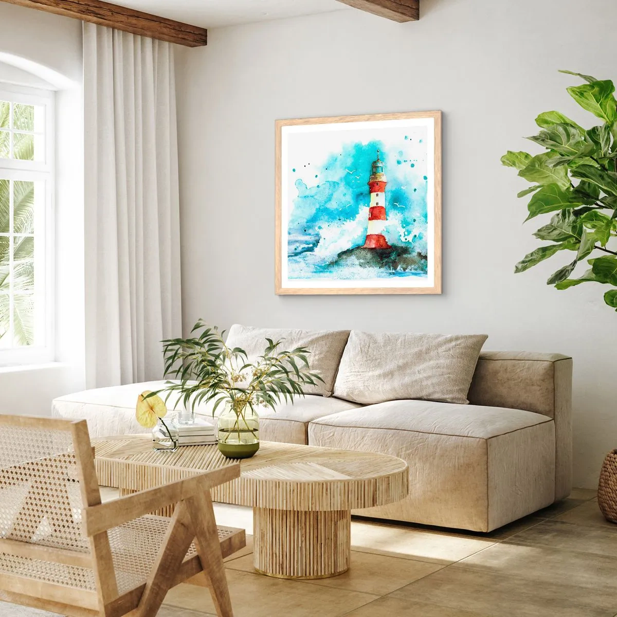 Poszter világos tölgy keretben - Az elemek egysége - 50x50 cm