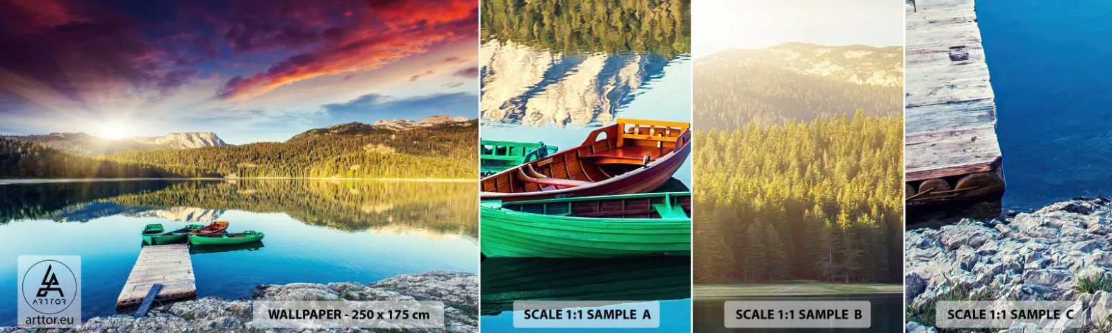 Fotótapéta Minta Öntapadós Deluxe Sticker - A tükörsima víz felett - Tájkép, Hegyek, Erdő - 100x30 cm