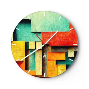 Falióra, Óra - Színes geometriai blokkok absztrakt stílusban - 30x30cm - A derékszögek fesztiválja - Modern fali dekoráció nappalihoz, konyhához és hálószobához ARTTOR