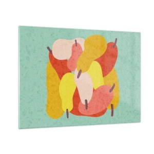 Üveg kép - Színes körték grafikus stílusban türkiz alapon - 70x50cm - Ízlelgetni a nyári napot - Modern fali dekoráció nappalihoz és hálószobához ARTTOR