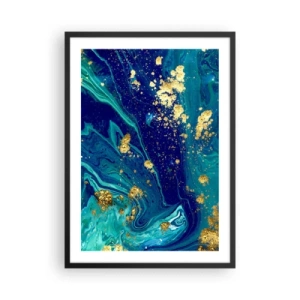 Poszter fehér keretben - Absztrakt minta kék és arany árnyalatokban - 50x70cm - Nap pelyhek  - Modern fali dekoráció nappalihoz és hálószobához ARTTOR