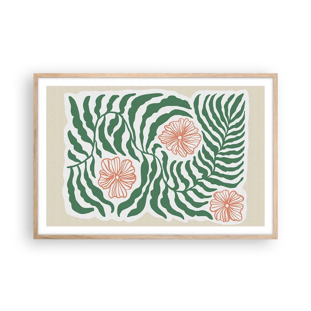 Poszter világos tölgy keretben - Zöldben virágzó - 91x61 cm