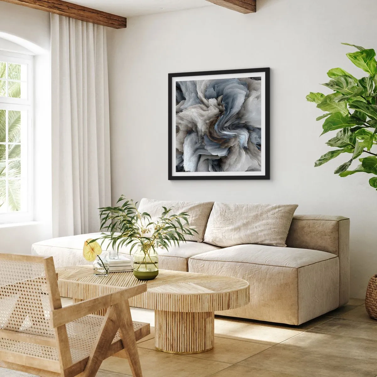 Poszter fehér keretben - Kő és virág - 60x60 cm