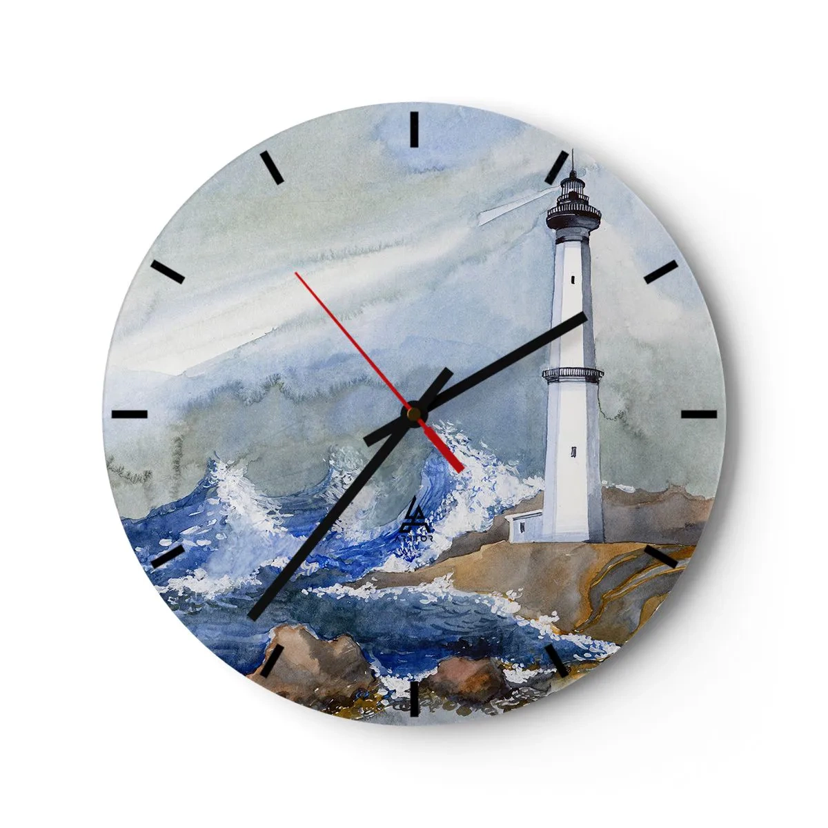 Falióra, Óra - Világítótorony a viharos tenger felett - 30x30cm - A sötétséggel és a viharral szemben - Modern fali dekoráció nappalihoz, konyhához és hálószobához ARTTOR