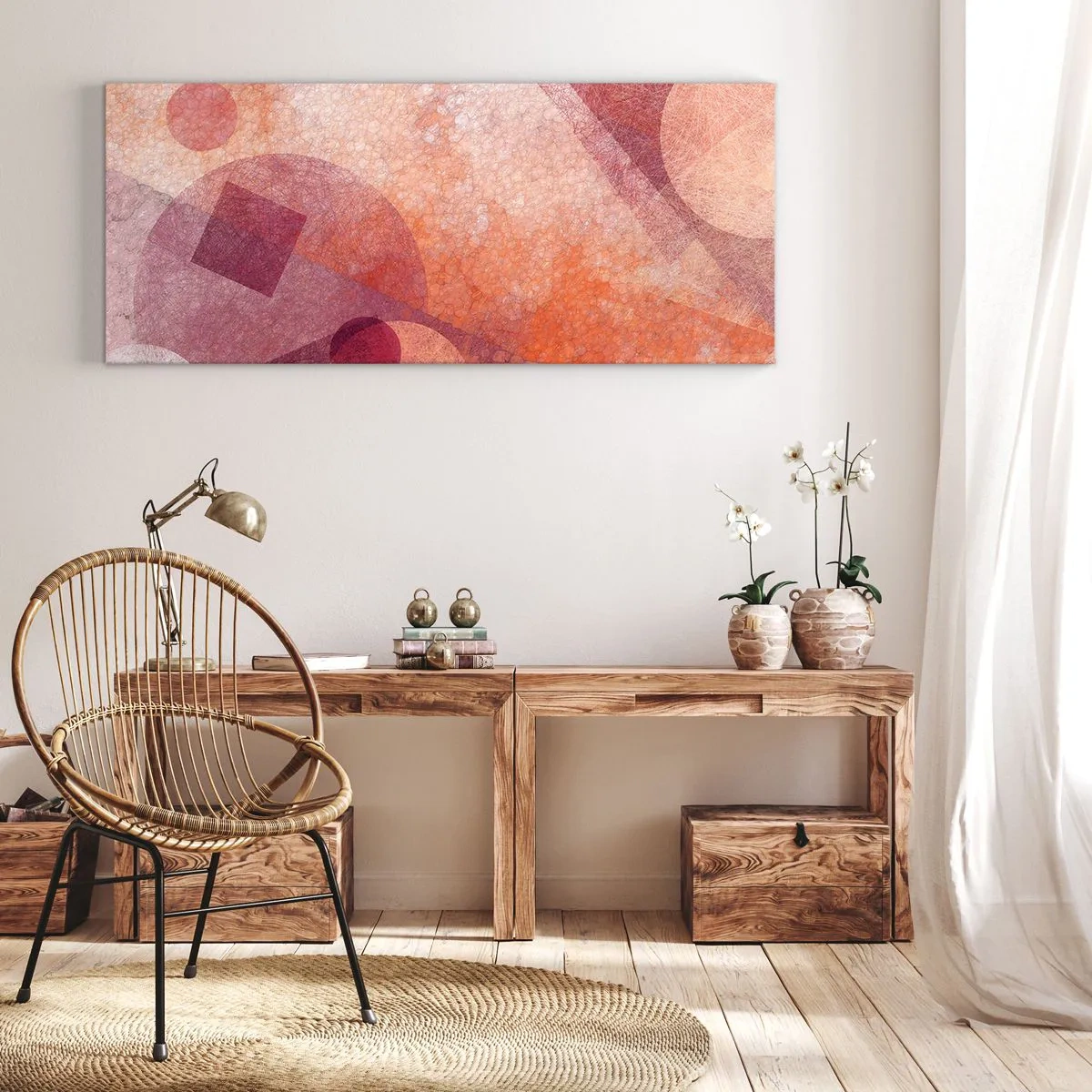 Vászonkép - Geometriai transzformációk rózsaszínben - 140x50 cm