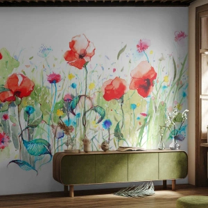 Fotótapéta Premium Canvas - Virágzó májusi rét - Virágok, Pipacsok, Kert - 150x105 cm