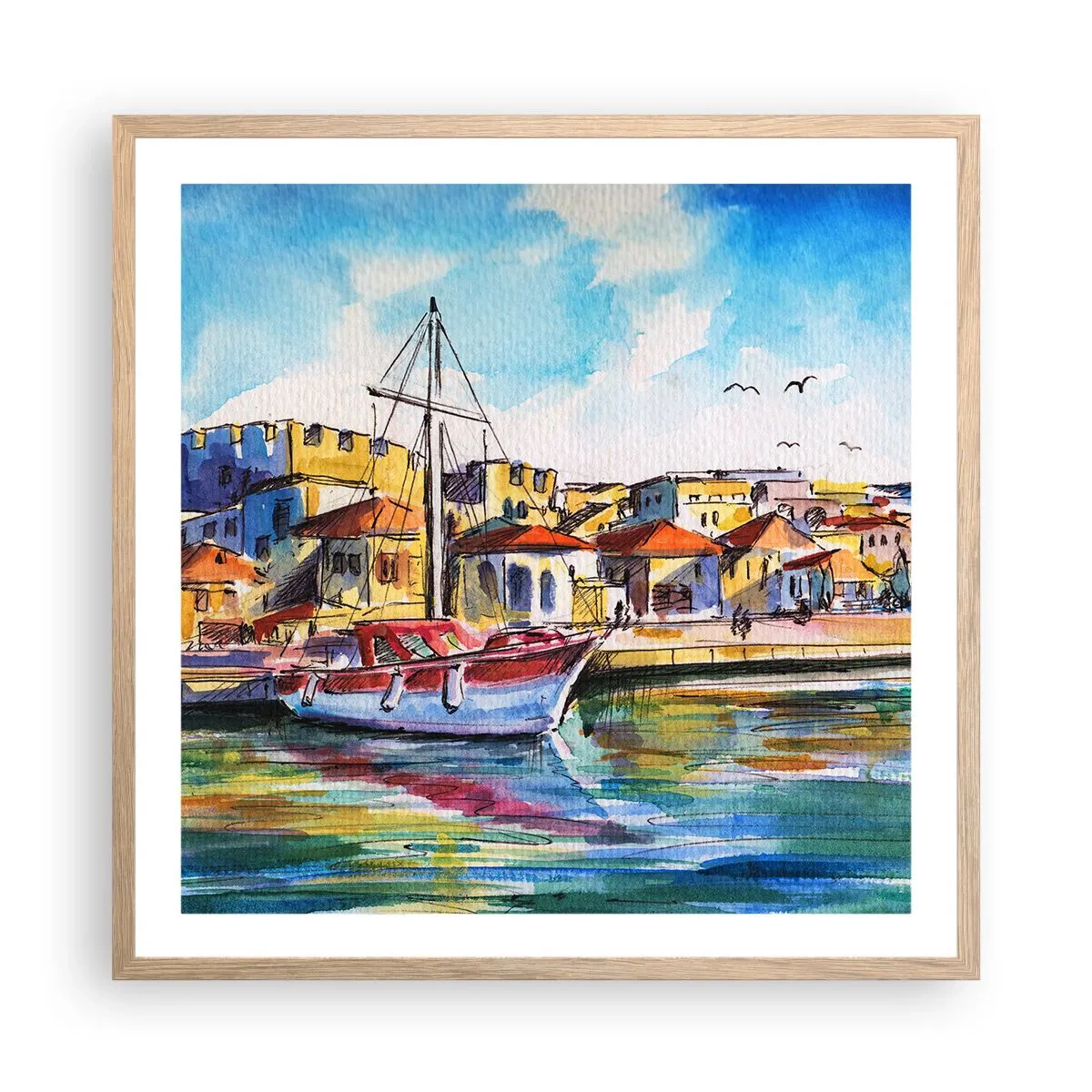 Poszter világos tölgy keretben - Szivárványos délután - 60x60 cm