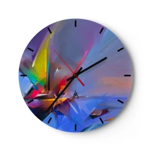 Falióra, Óra - Színek és formák absztrakt játéka kék háttér előtt - 30x30cm - Propellerek, mint a madár - Modern fali dekoráció nappalihoz, konyhához és hálószobához ARTTOR