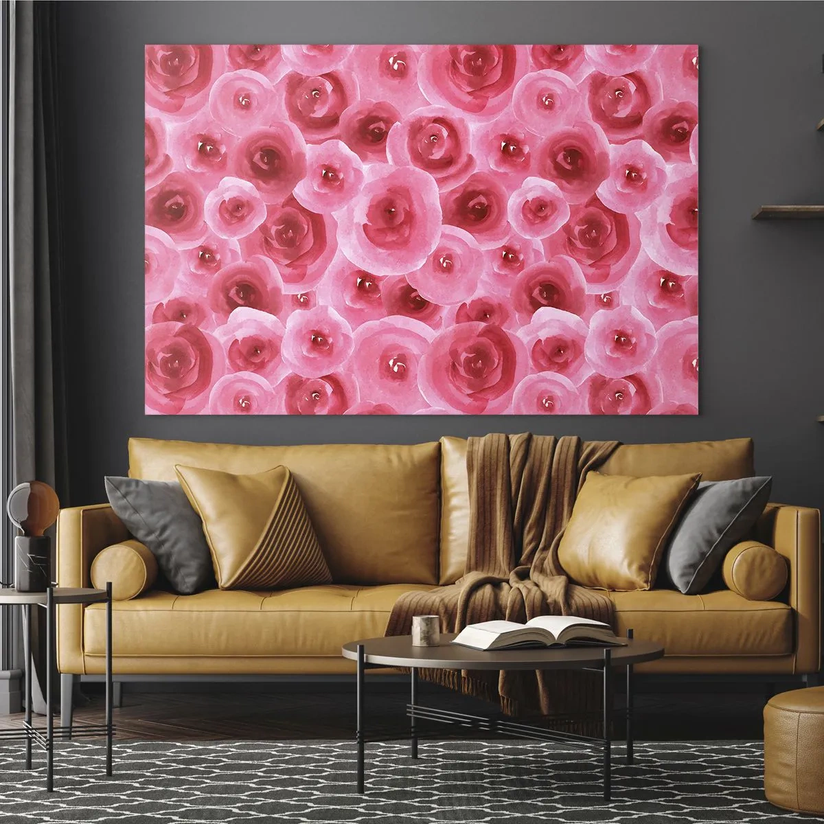 Üveg kép - Akvarell rózsaminta vörös és rózsaszín árnyalatokban - 70x50cm - Rózsák alul és felül - Modern fali dekoráció nappalihoz és hálószobához ARTTOR