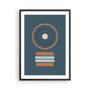 Poszter fehér keretben - Geometrikus minta körökkel és téglalapokkal kék és barna árnyalatokban - 50x70cm - A dolgok lényege - Modern fali dekoráció nappalihoz és hálószobához ARTTOR