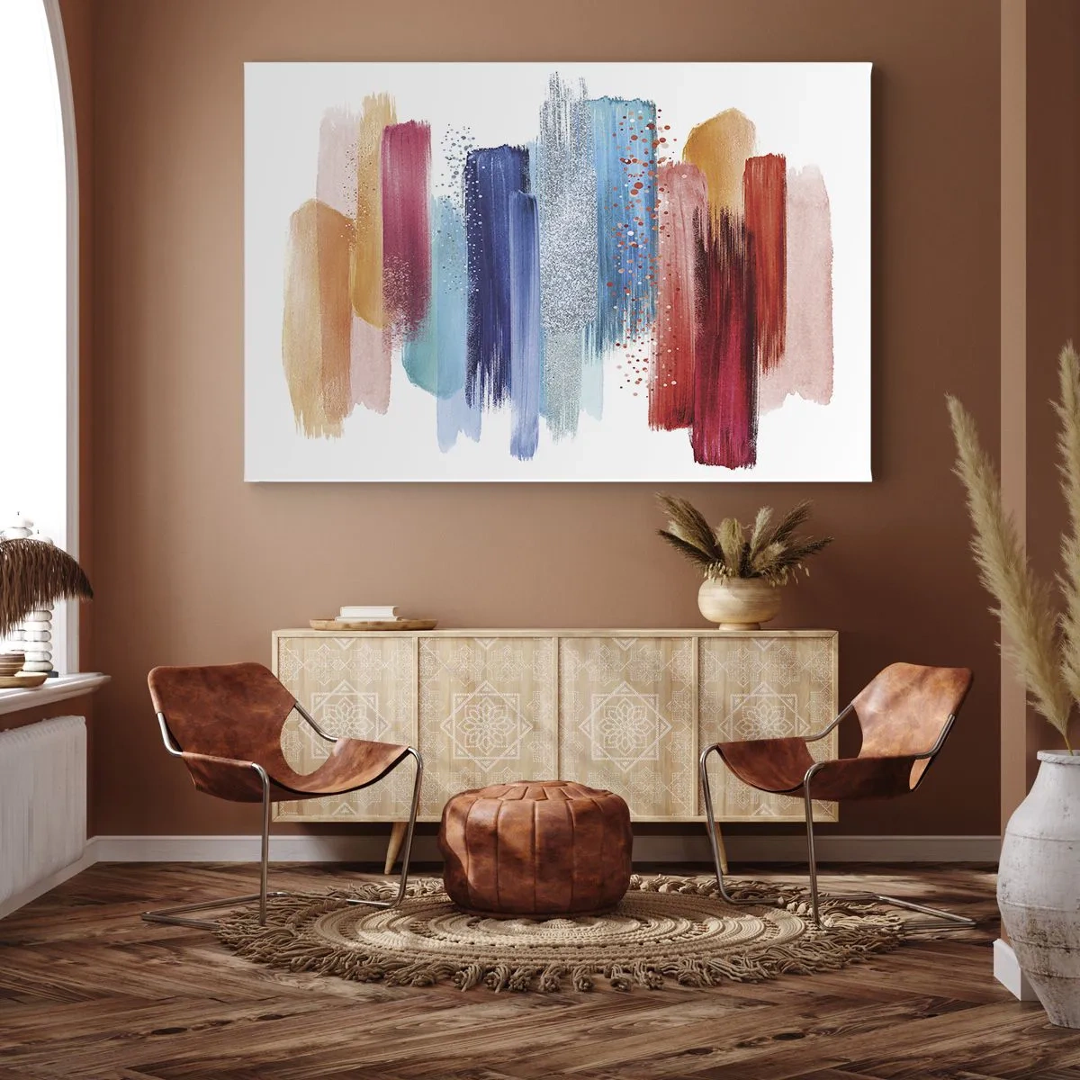 Vászonkép - Színes ecsetvonások fehér alapon - 70x50cm - Fel és le - Modern fali dekoráció nappalihoz és hálószobához ARTTOR