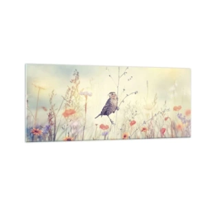 Üveg kép - Madárportré egy réttel a háttérben - 100x40 cm