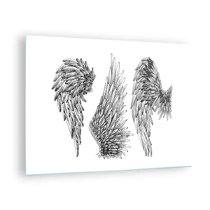 Üveg kép - Angyalszárnyak művészi fekete-fehér grafikában - 70x50cm - Te is lehetsz angyal - Modern fali dekoráció nappalihoz és hálószobához ARTTOR