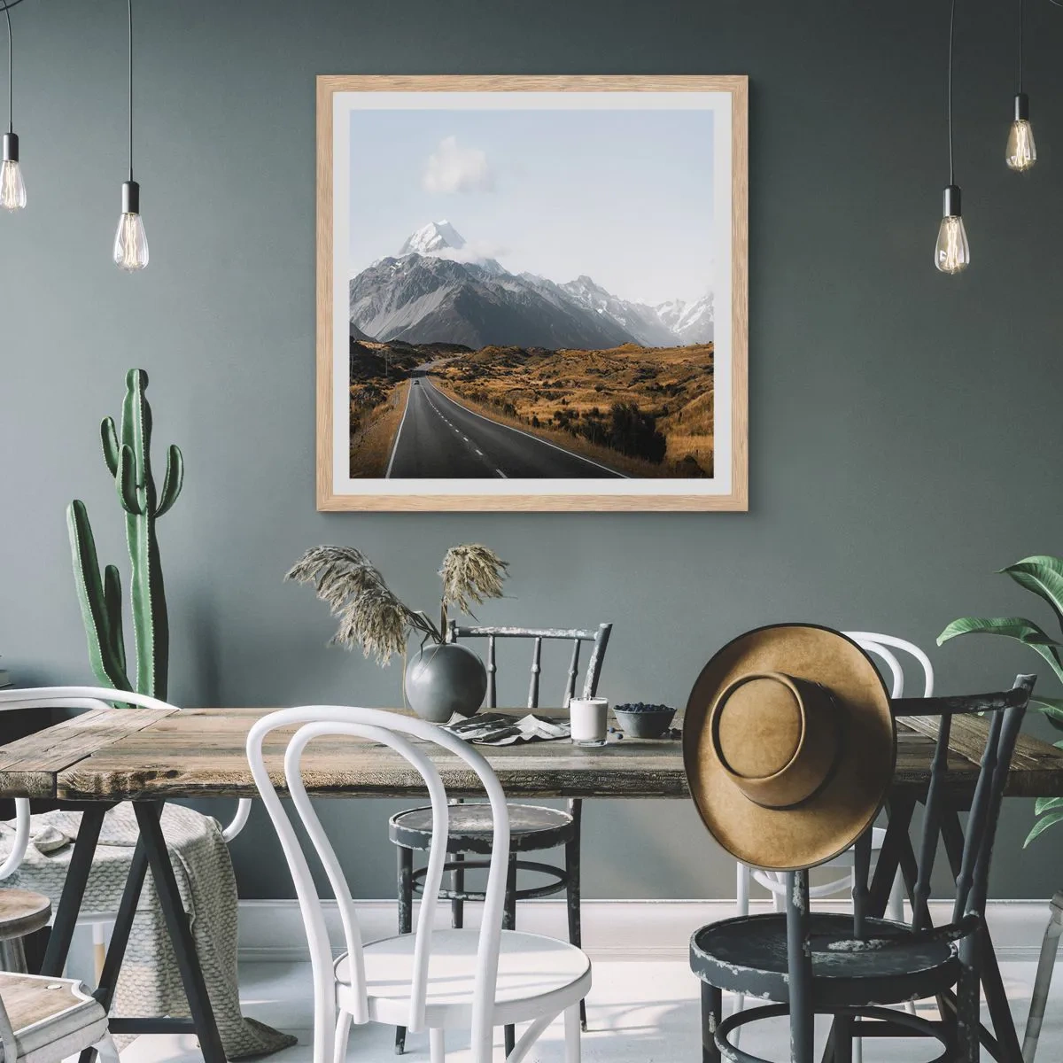 Poszter világos tölgy keretben - Út a hegyek szívébe - 60x60 cm