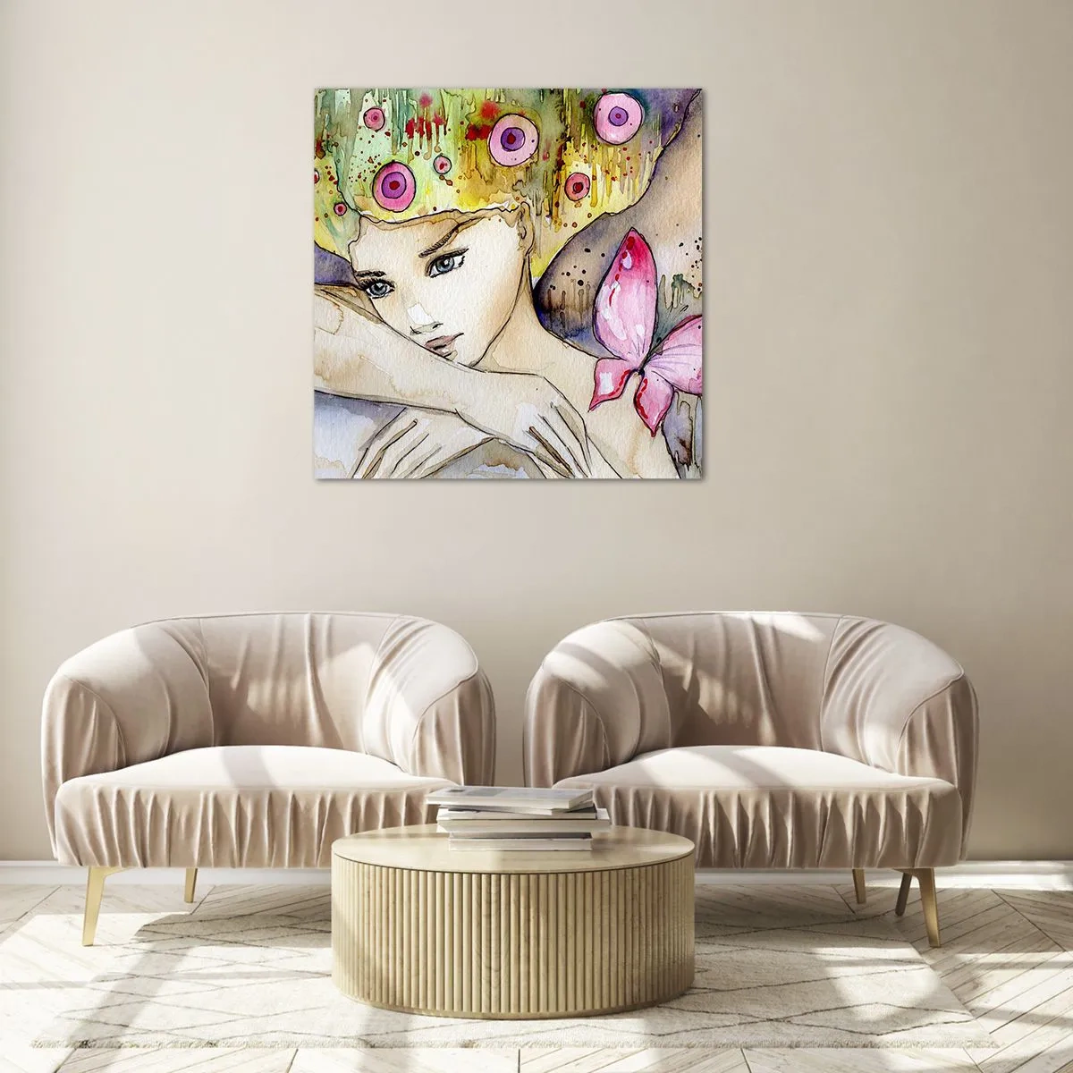 Üveg kép - Pillangó hercegnő - 50x50 cm