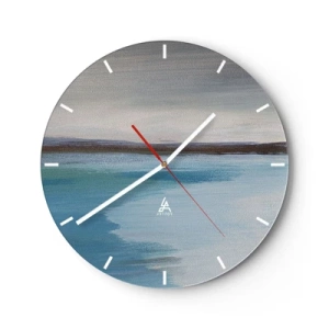 Falióra, Óra - Absztrakt táj kék vízzel és pasztell éggel - 30x30cm - Vízszintes tájkép - Modern fali dekoráció nappalihoz, konyhához és hálószobához ARTTOR