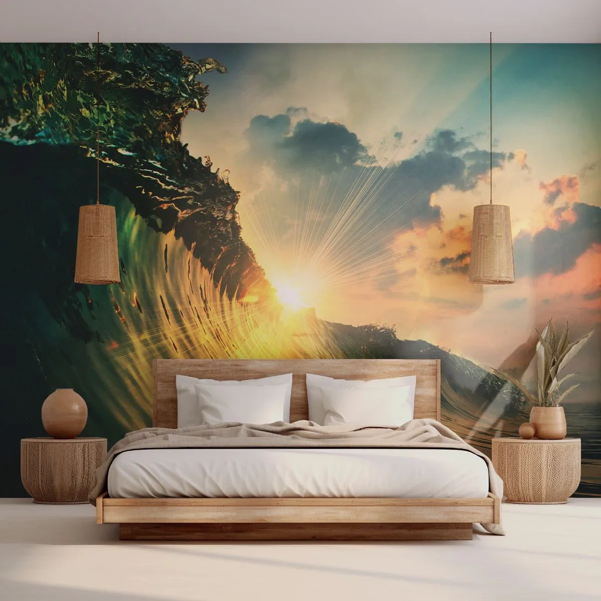 Fotótapéta Premium Sand - Szörfös, hol vagy? - Tengeri hullám, A nap sugarai, Természet - 100x70 cm