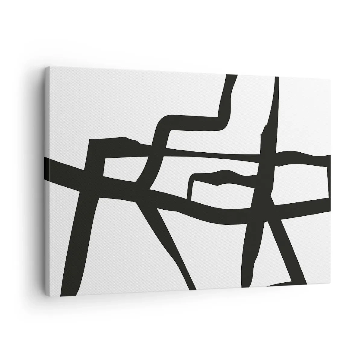 Vászonkép - Minimalista fekete-fehér minta geometrikus vonalakkal - 70x50cm - Fekete-fehér konstrukció - Modern fali dekoráció nappalihoz és hálószobához ARTTOR