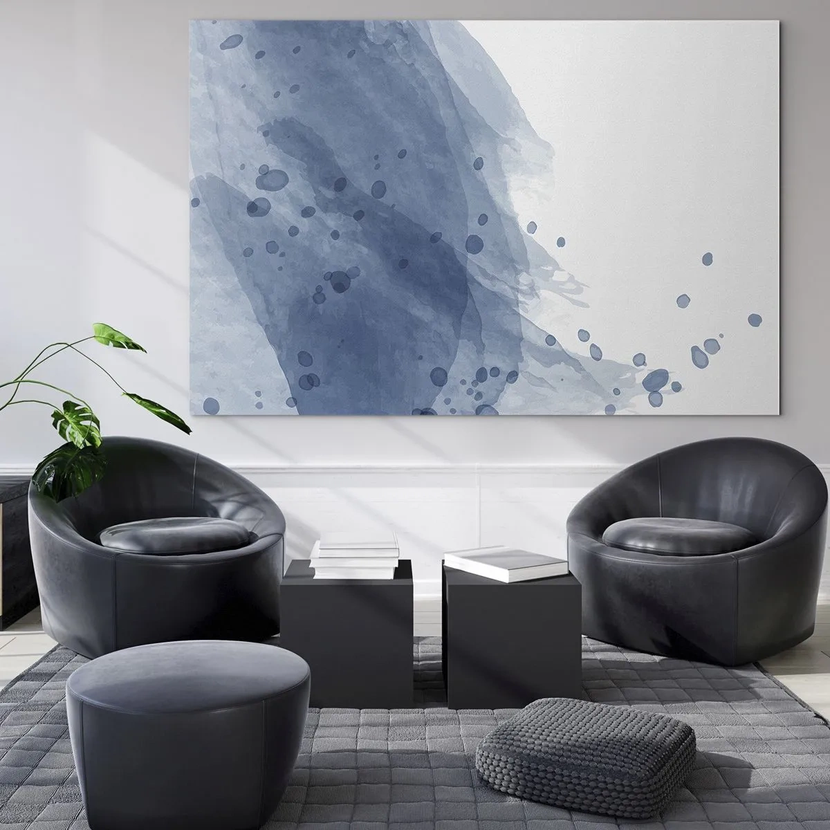 Üveg kép - Akvarell folt kék árnyalatokban - 70x50cm - Kék tüll - Modern fali dekoráció nappalihoz és hálószobához ARTTOR