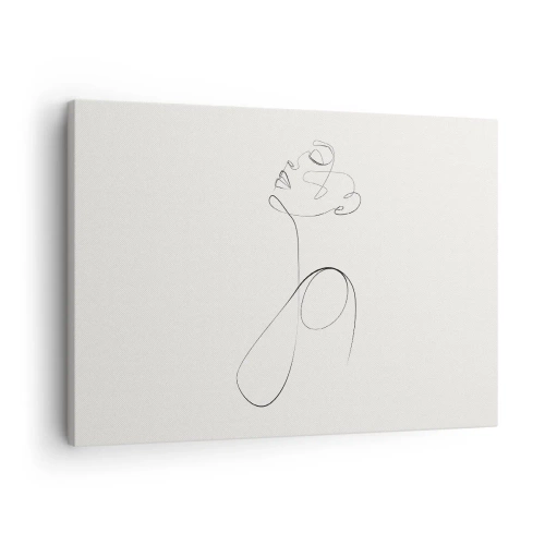 Vászonkép - Minimalista vonalas arcvázlat fehér háttérrel - 70x50cm - Álmokban hurkolt - Modern fali dekoráció nappalihoz és hálószobához ARTTOR