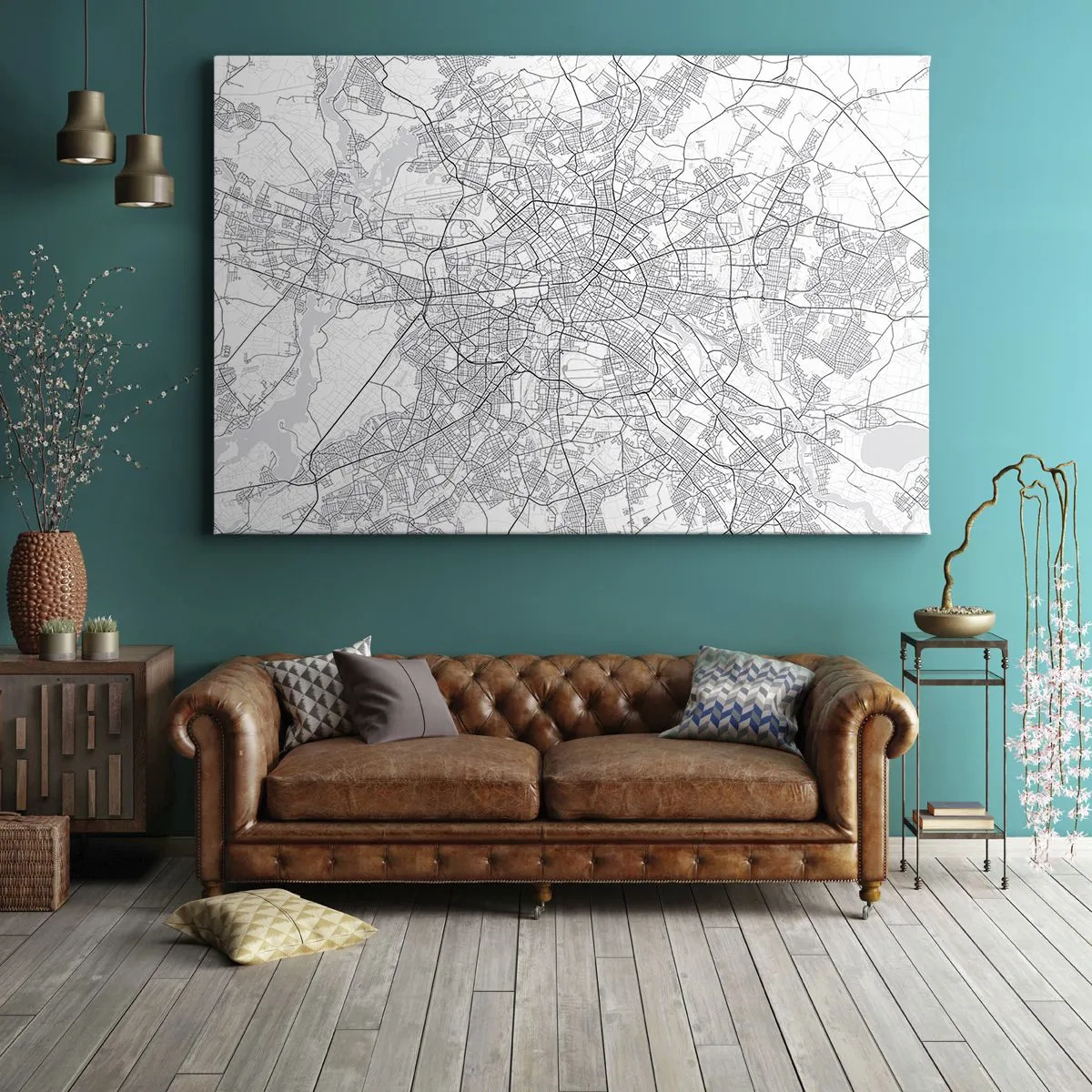 Vászonkép - Részletes fekete-fehér várostérkép - 70x50cm - Berlin virága - Modern fali dekoráció nappalihoz és hálószobához ARTTOR
