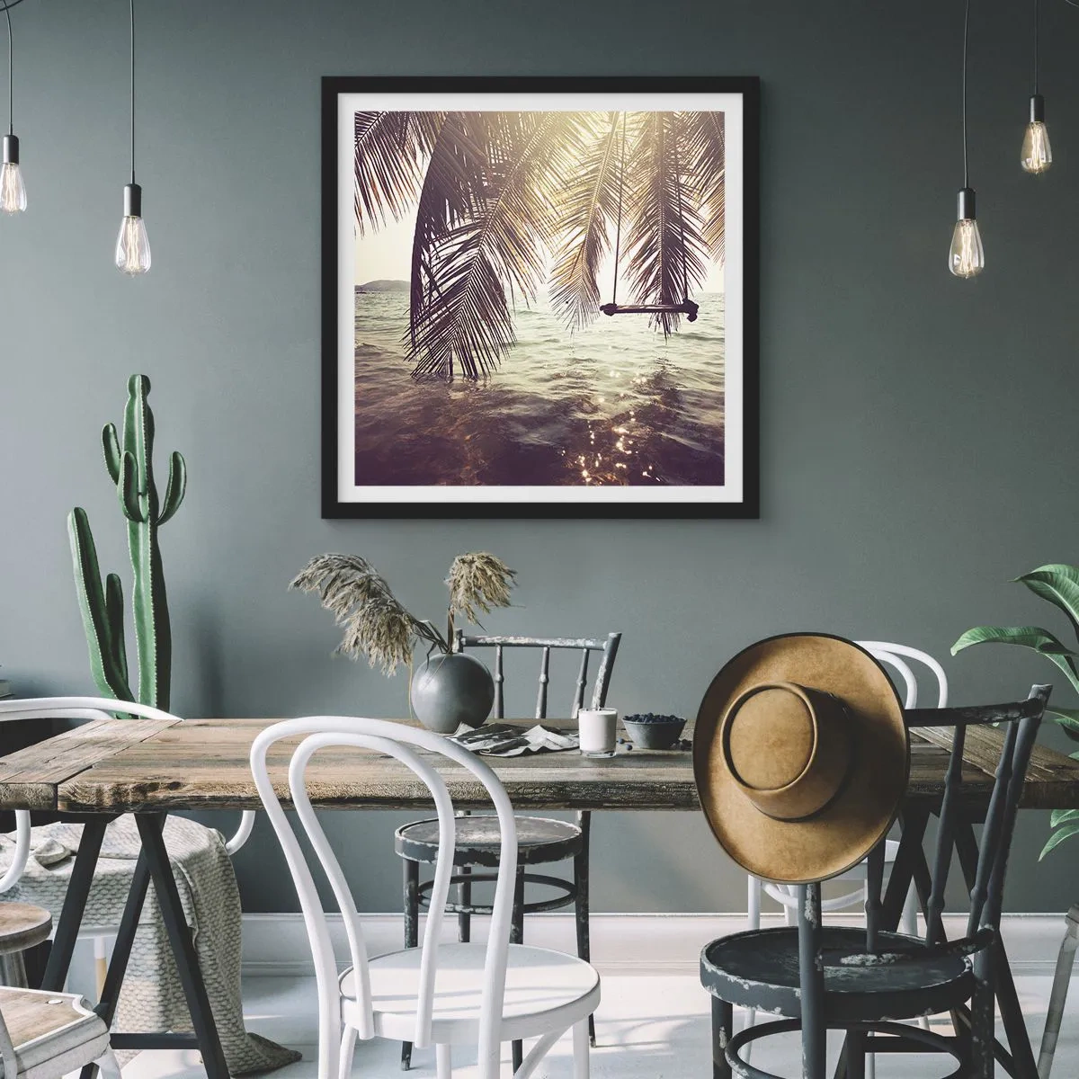 Poszter fehér keretben - Tetszés szerint hintázhat a felhők között - 60x60 cm