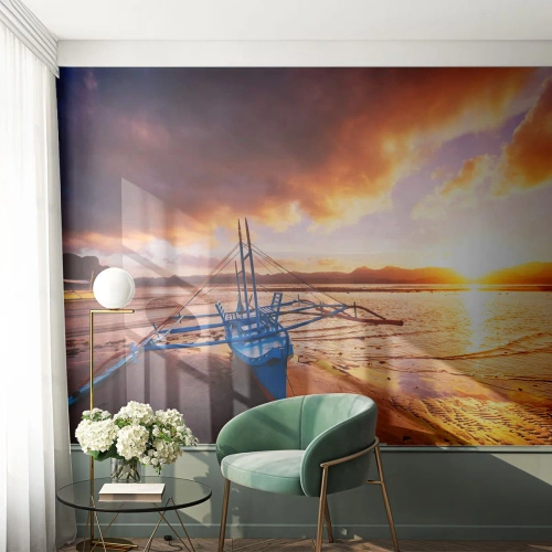 Fotótapéta Standard Eco - Egy egész nap után nyújtózkodni a homokon - Tájkép, Tenger, Halászhajó - 300x210 cm