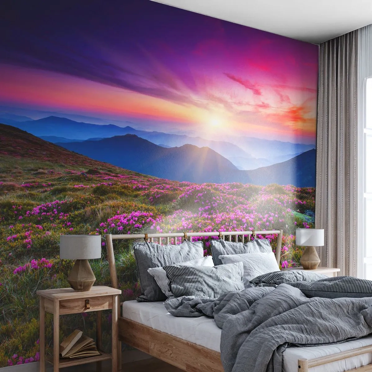 Fotótapéta Premium Sand - A gyógynövények friss fürtjei illatoztak a mezőkről - Tájkép, Hegyek, Virágok - 100x70 cm
