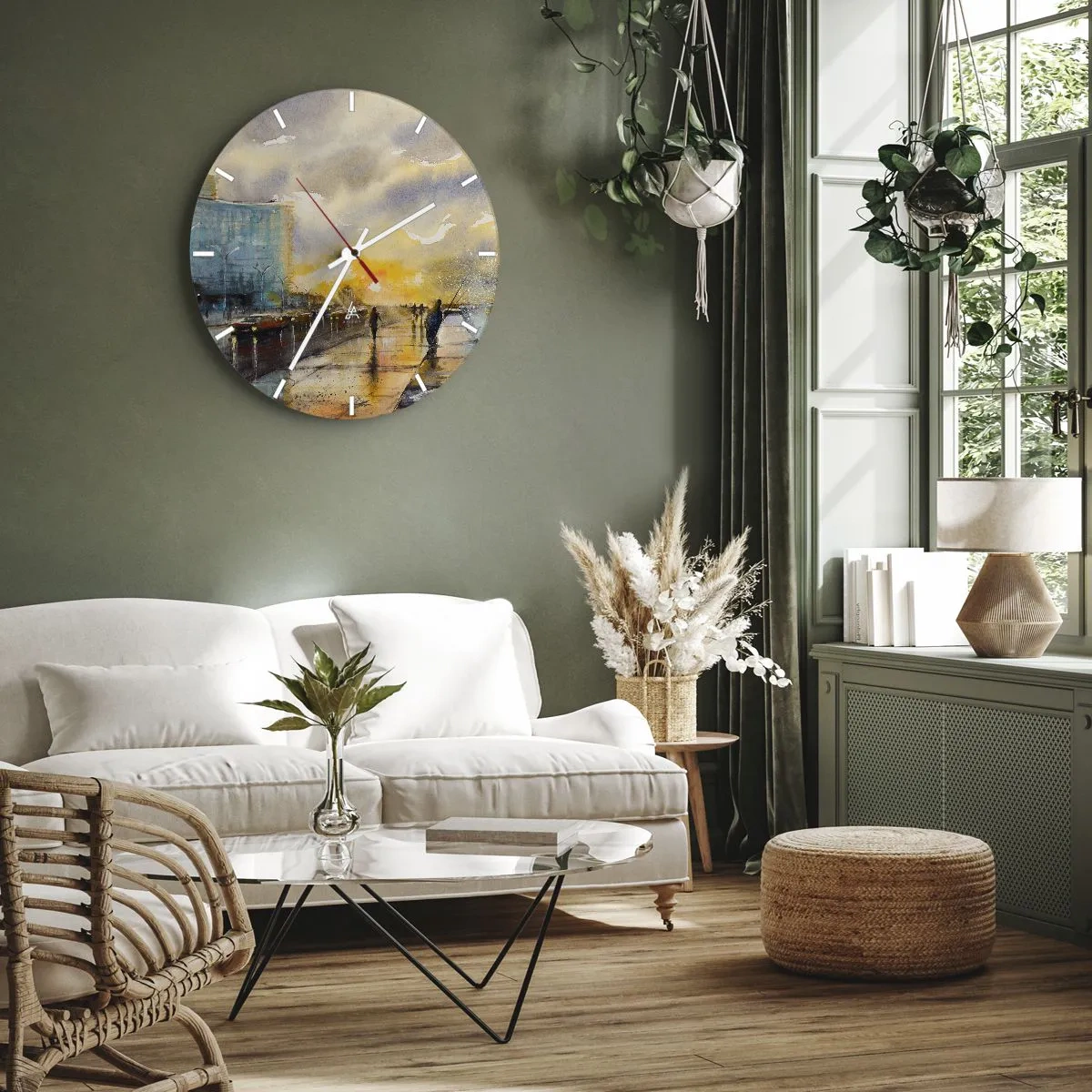 Falióra, Óra - Séta a tengerparti sétányon alkonyatkor - 30x30cm - Élet a parton - Modern fali dekoráció nappalihoz, konyhához és hálószobához ARTTOR