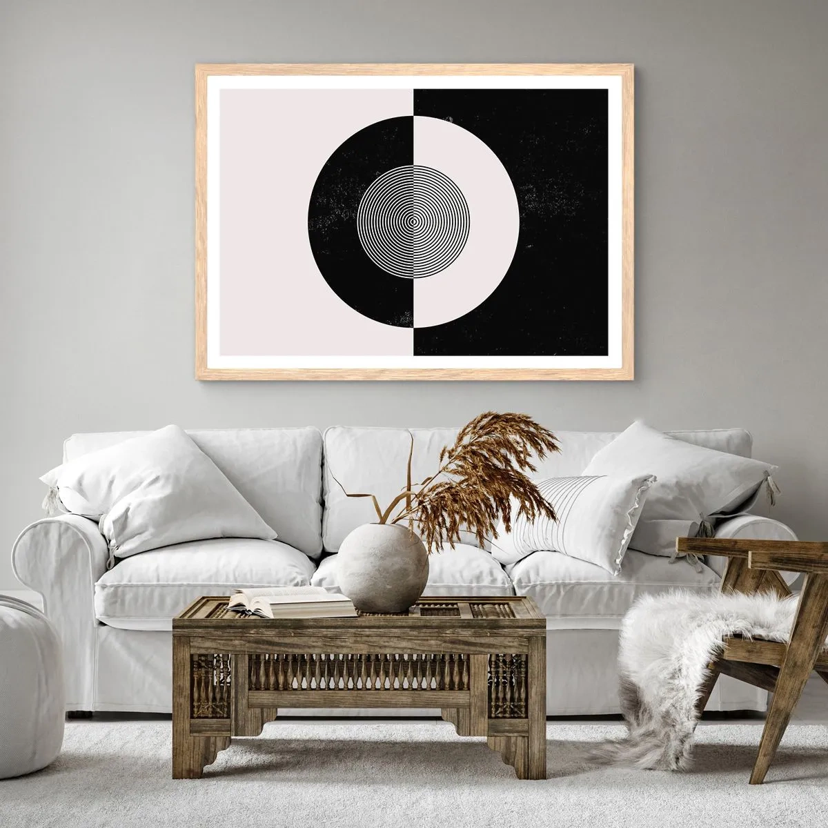 Poszter világos tölgy keretben - Harmónia fekete-fehérben - 100x70 cm