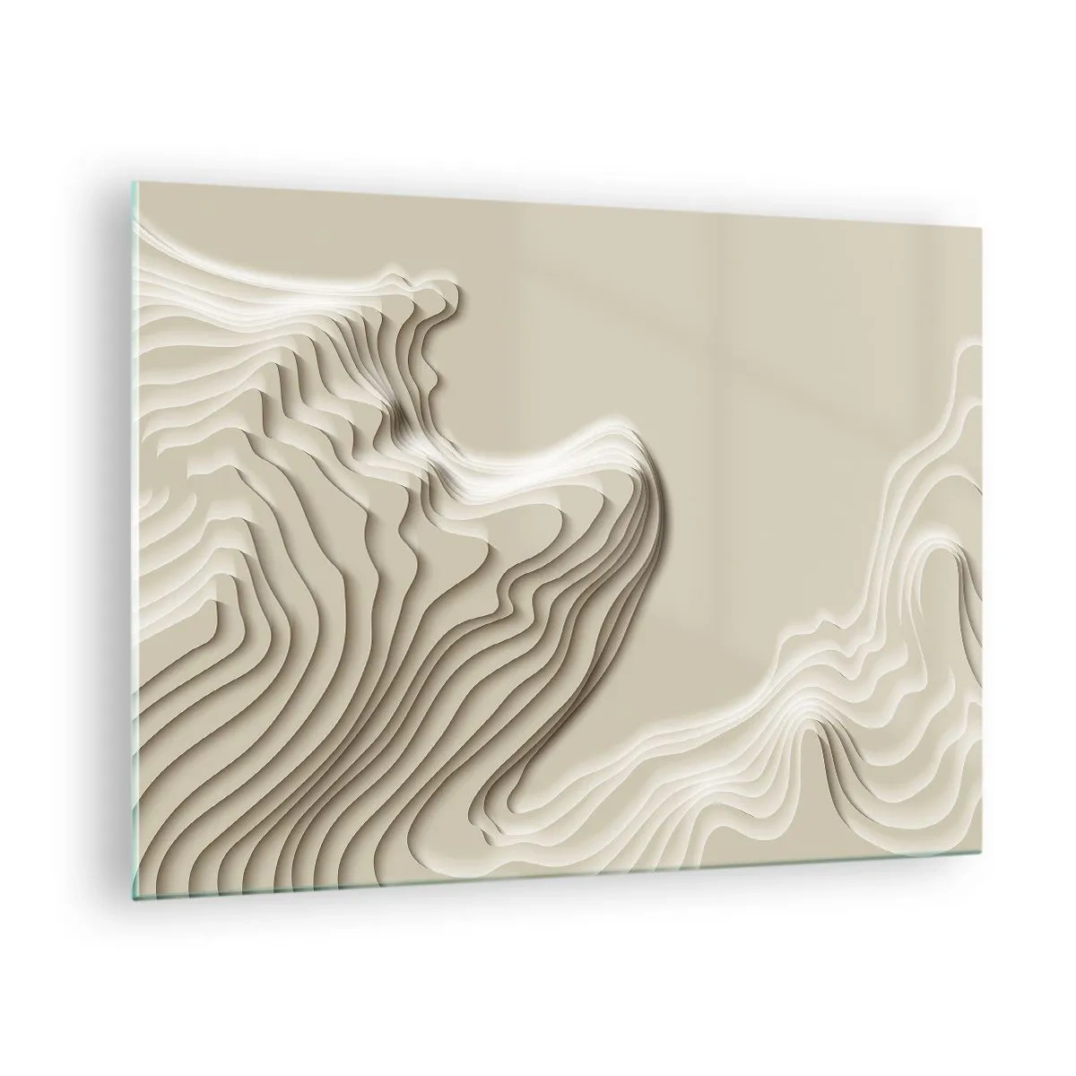 Üveg kép - Minimalista absztrakció topográfiai vonalakkal bézs háttéren. - 70x50cm - Művészeti topográfia - Modern fali dekoráció nappalihoz és hálószobához ARTTOR