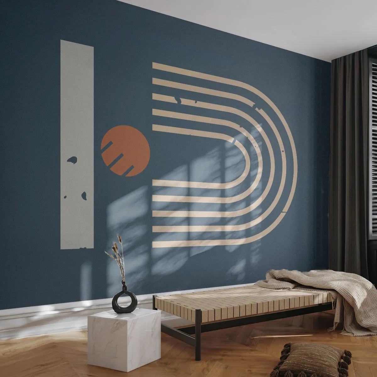 Öntapadós Fotótapéta Deluxe Sticker - Geometria sötétkék háttéren - Absztrakció, Darab, Grafika - 500x350 cm