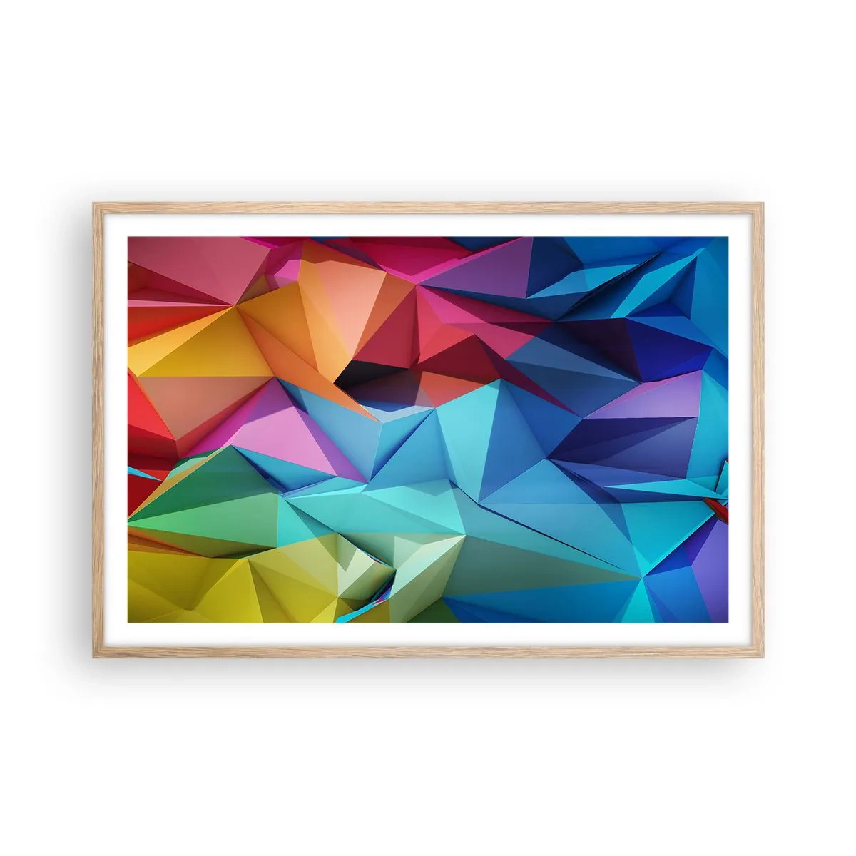 Poszter világos tölgy keretben - Szivárvány origami - 91x61 cm
