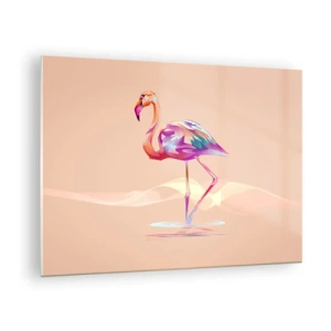 Üveg kép - Színes flamingó pasztell háttérrel - 70x50cm - A jó érzelmek madara - Modern fali dekoráció nappalihoz és hálószobához ARTTOR