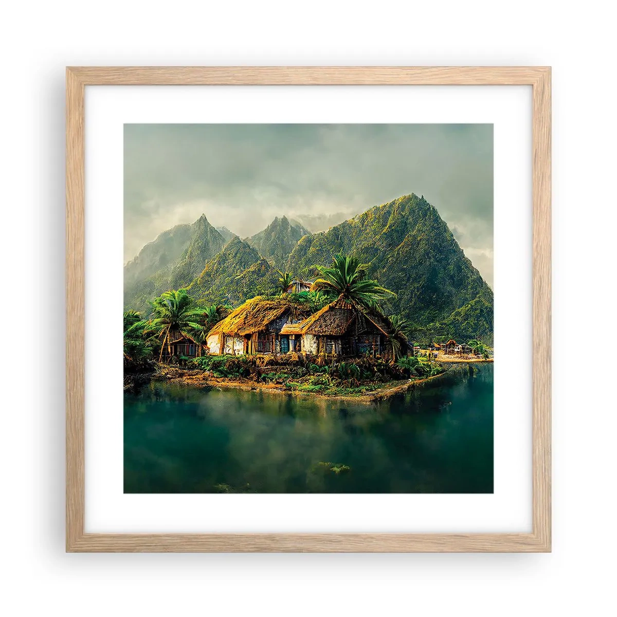 Poszter világos tölgy keretben - Trópusi paradicsom - 40x40 cm