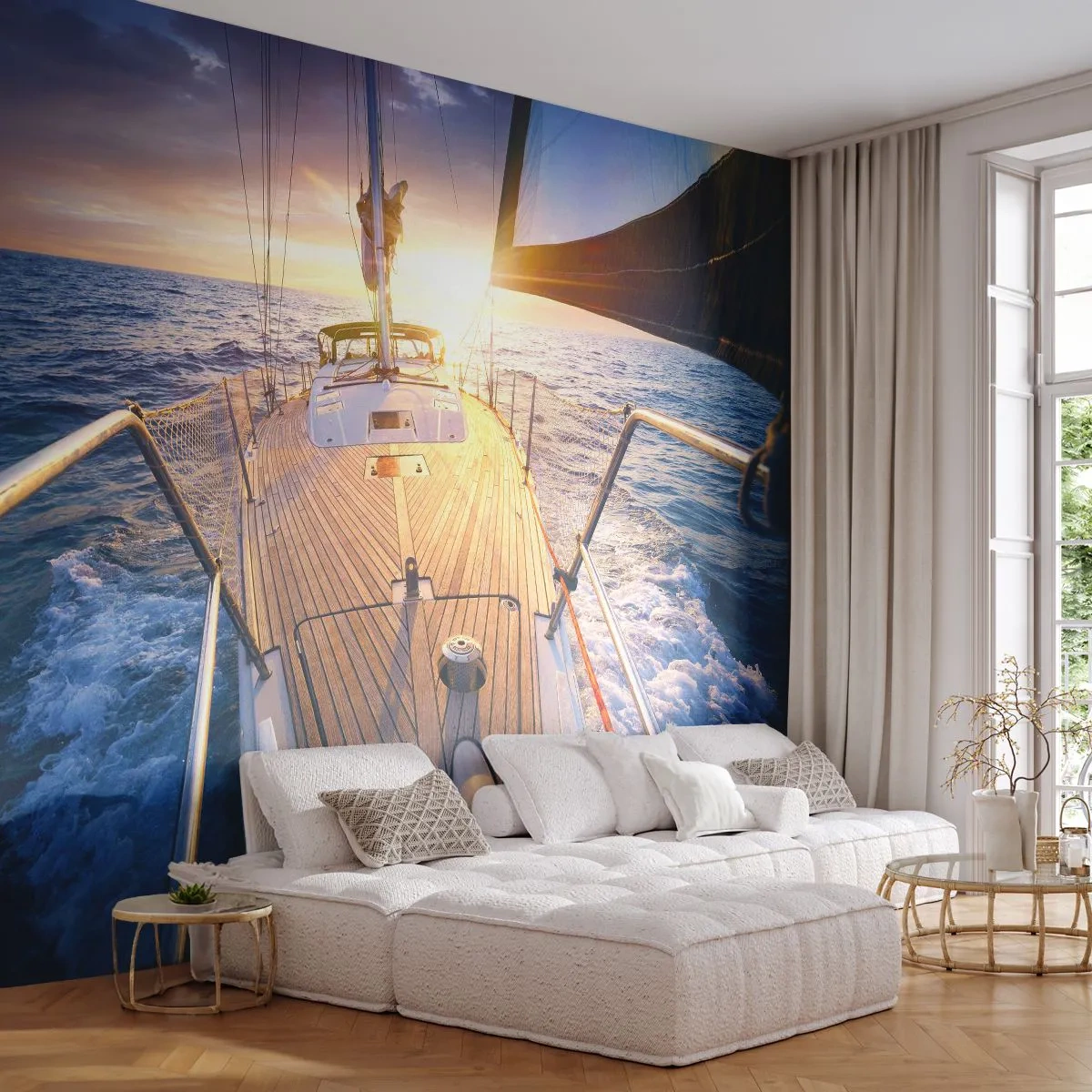 Fotótapéta Premium Sand - Futás a hullámokon - Vitorlás jacht, Tenger, vitorlázás - 100x70 cm