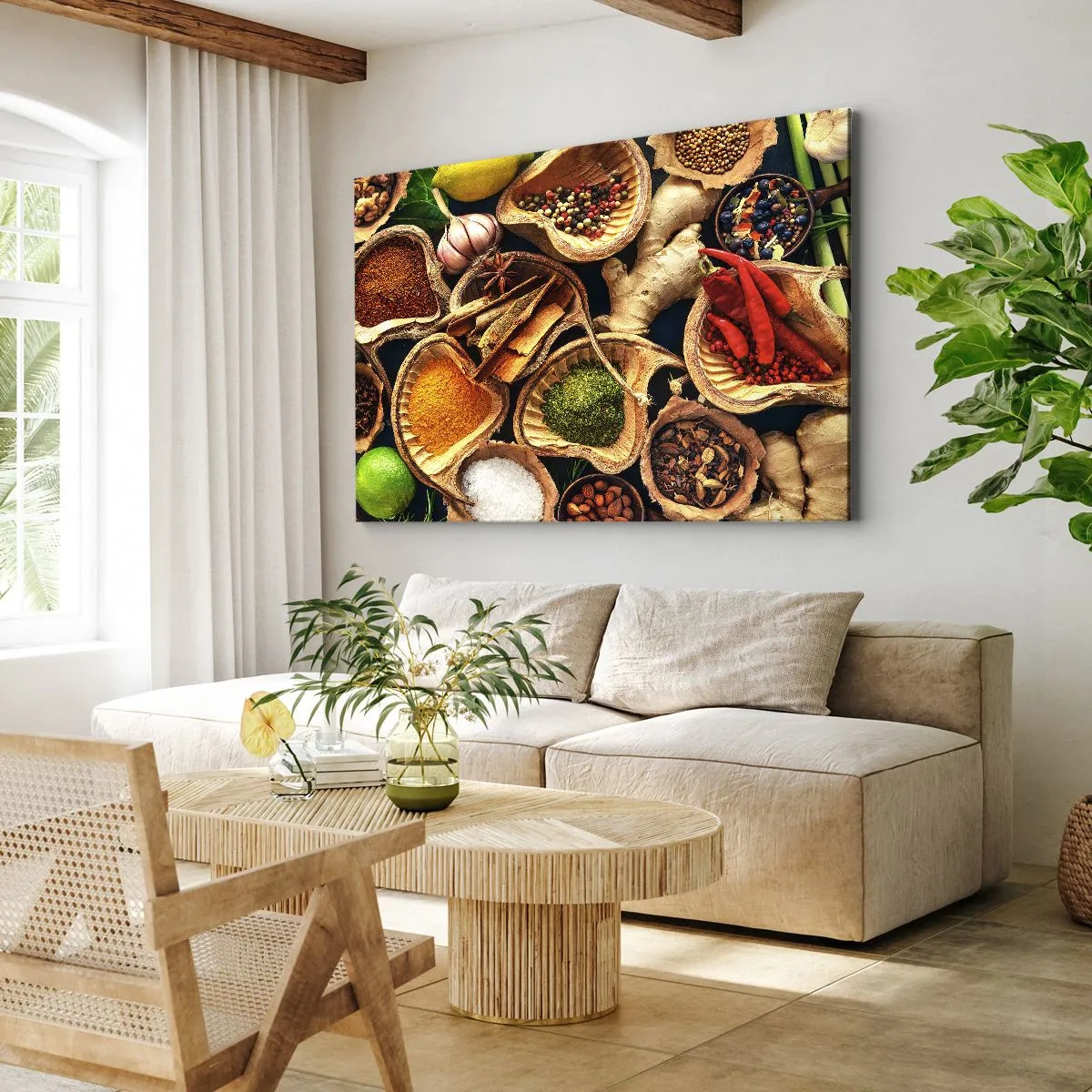 Vászonkép - Különböző színű fűszerekkel teli tálak - 70x50cm - Vigyél, amit akarsz - Modern fali dekoráció nappalihoz és hálószobához ARTTOR