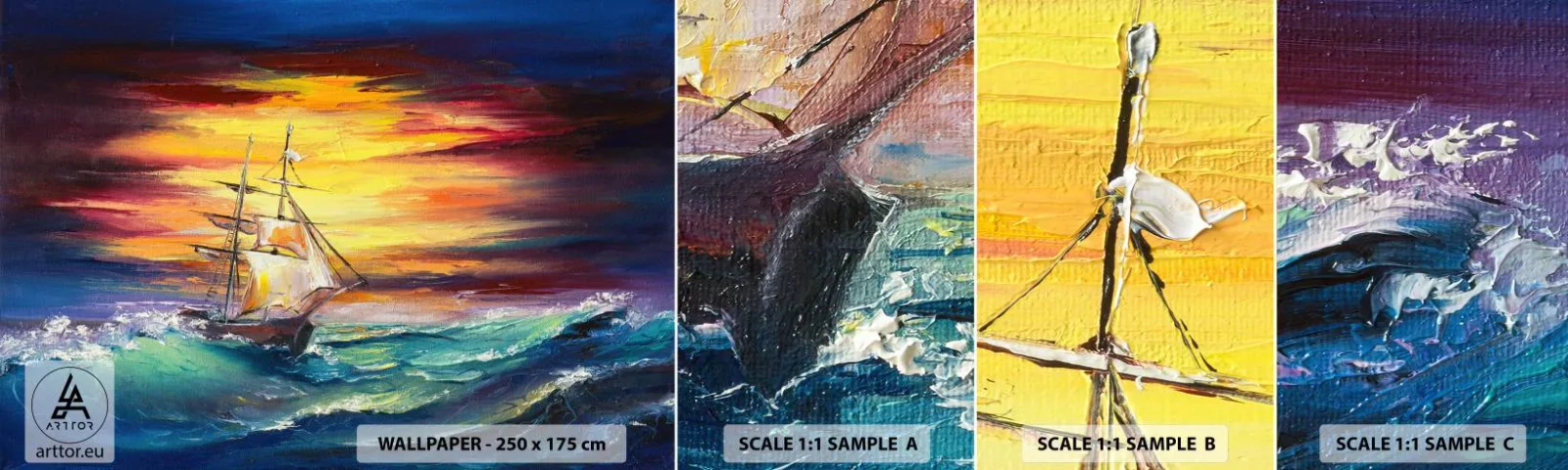 Fotótapéta Minta Standard Eco - Bátran a hullámok alatt - Vitorlás hajó, Tenger, Vihar - 100x30 cm