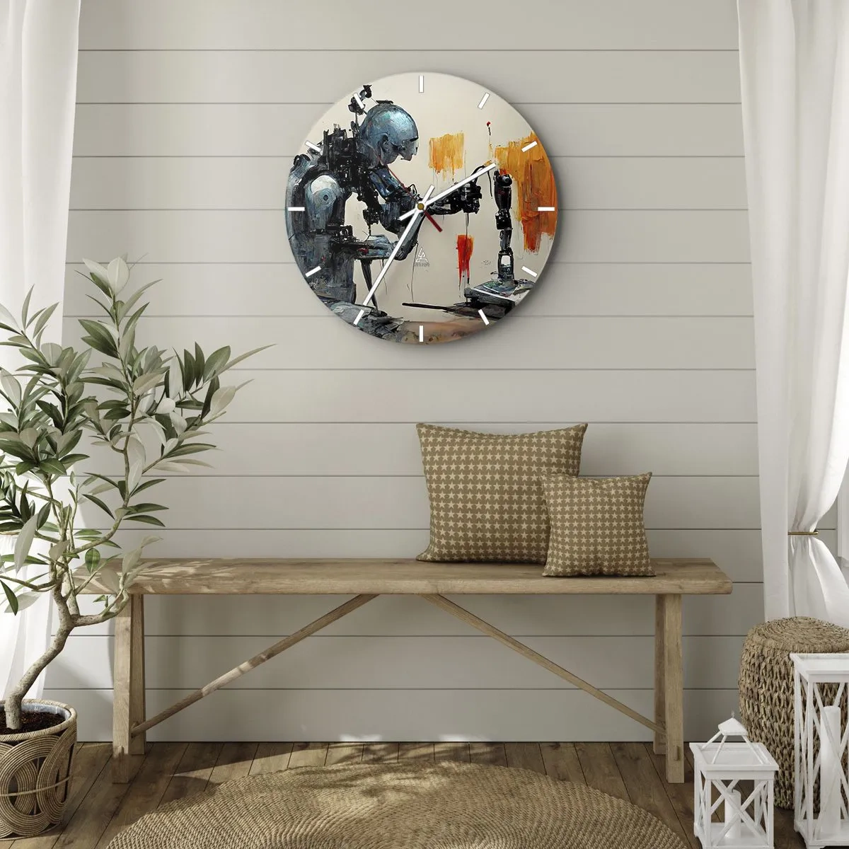Falióra, Óra - Humanoid robot művégtagot szerel össze - 30x30cm - Már holnap... - Modern fali dekoráció nappalihoz, konyhához és hálószobához ARTTOR