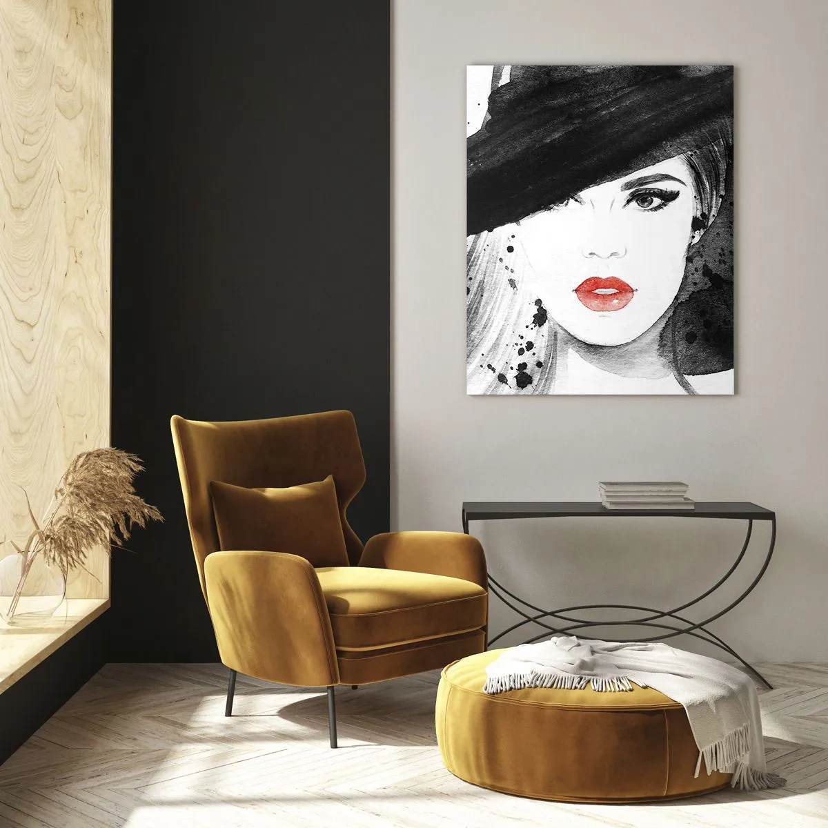 Üveg kép - Hölgy a feketében - 50x70 cm