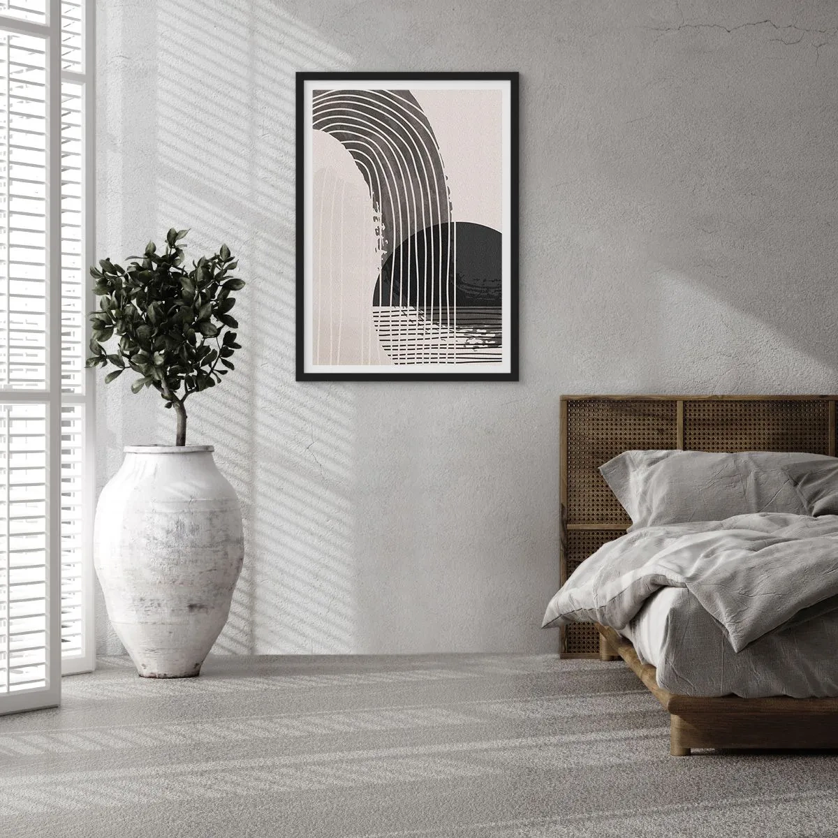 Poszter fehér keretben - Minimalista absztrakció fekete-fehérben - 50x70cm - Oda és vissza - Modern fali dekoráció nappalihoz és hálószobához ARTTOR