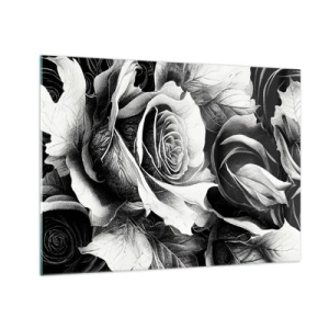 Üveg kép - Fekete-fehér rózsa virágkompozíció részletekkel - 70x50cm - Mindig a királynő - Modern fali dekoráció nappalihoz és hálószobához ARTTOR