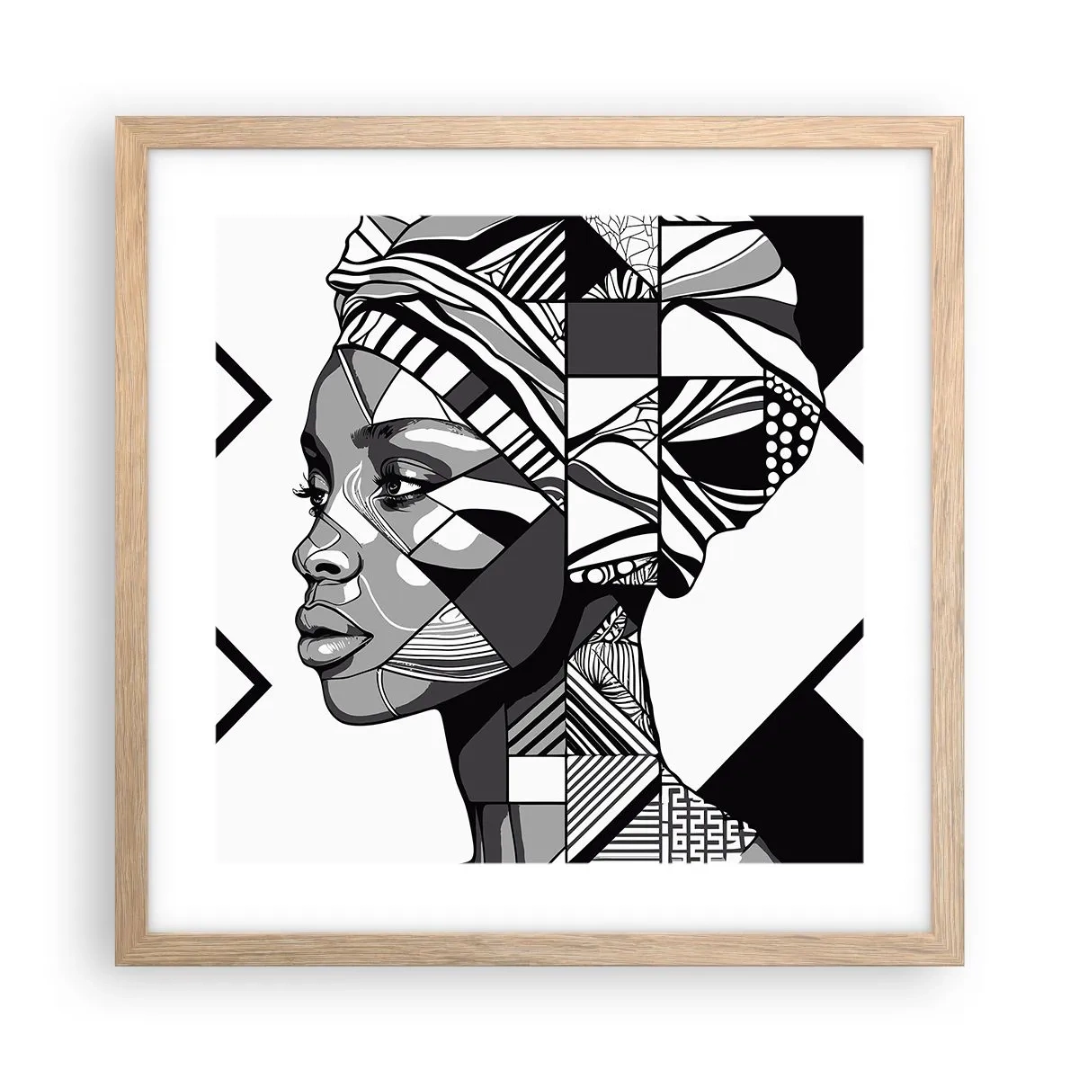 Poszter világos tölgy keretben - Etnikai portré - 40x40 cm