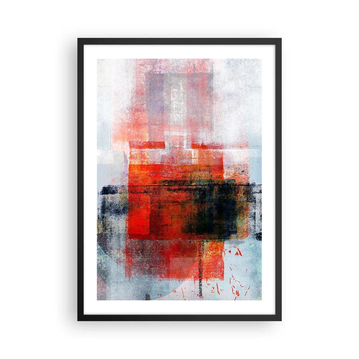Poszter fehér keretben - Geometrikus absztrakció intenzív vörös árnyalatokban - 50x70cm - Izzó kompozíció - Modern fali dekoráció nappalihoz és hálószobához ARTTOR