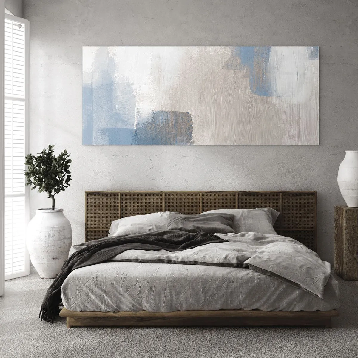 Üveg kép - Rózsaszín absztrakció egy kék fátyol mögött - 160x50 cm
