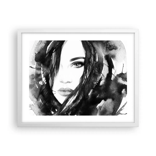 Poszter fekete keretben - Fekete-fehér hölgy portréja - 50x40 cm